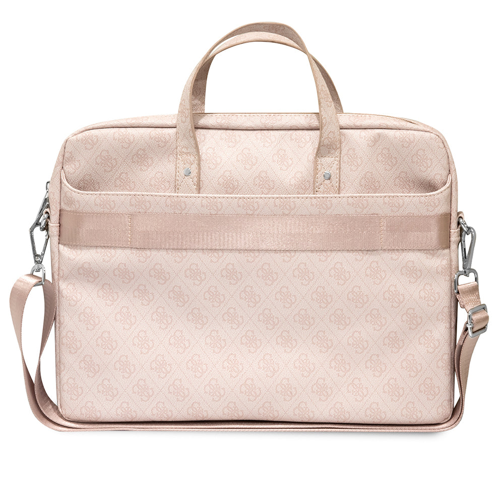 Guess 15-16 inç Laptop Çantası Sıcak Damgalı 4G Desenli Üçgen Logolu Omuz Askılı Pembe