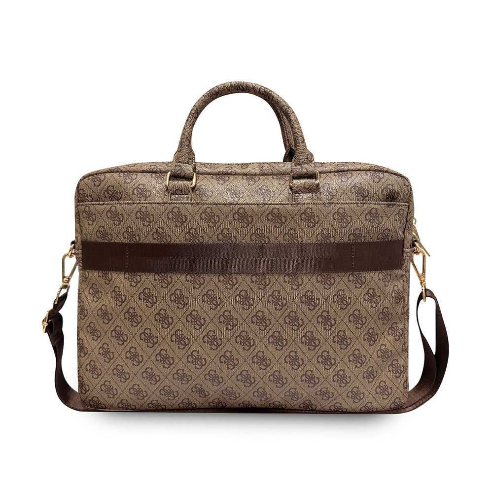Guess 15 inç Laptop Notebook Çantası 4G Desenli Büyük 4G Logolu Omuz Askılı Kahverengi