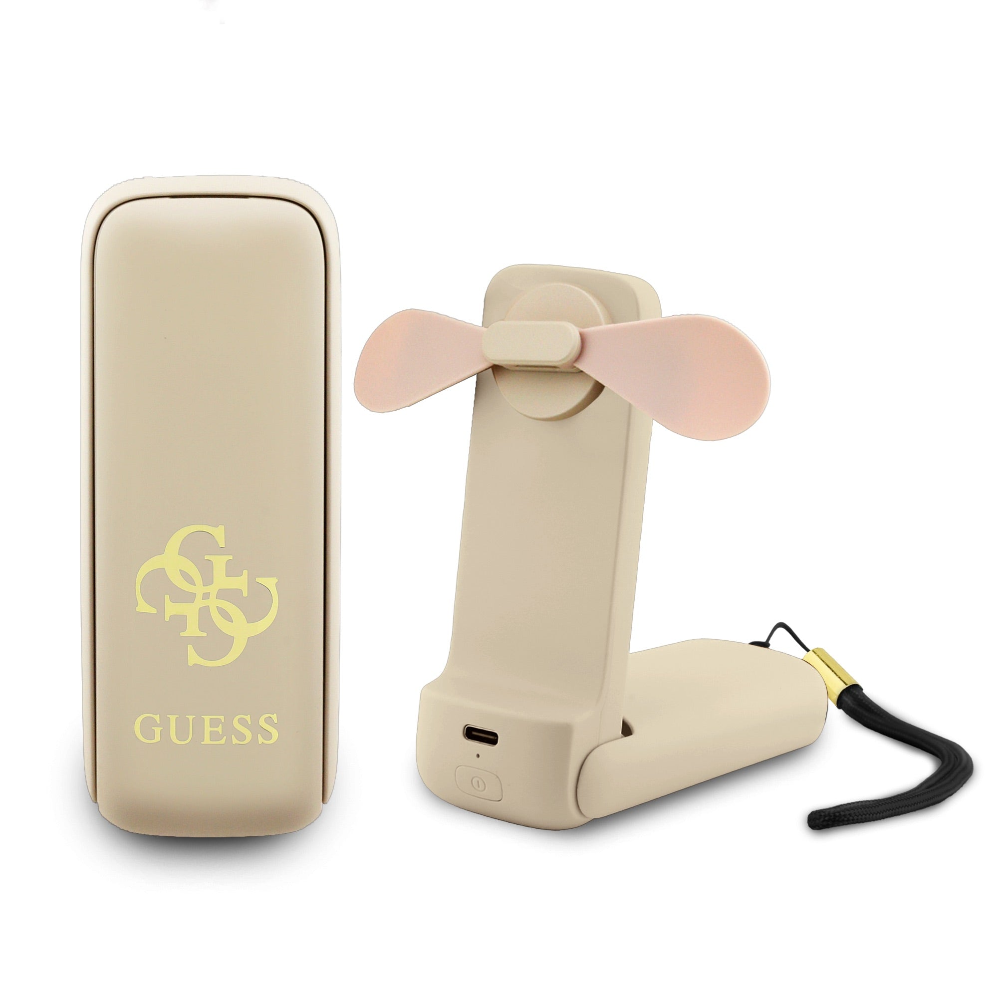 Guess 4G Büyük Metal Logolu 3 Kademeli Katlanabilir Portatif Soğutucu El Fanı Bej