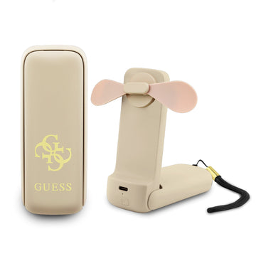 Guess 4G Büyük Metal Logolu 3 Kademeli Katlanabilir Portatif Soğutucu El Fanı Bej