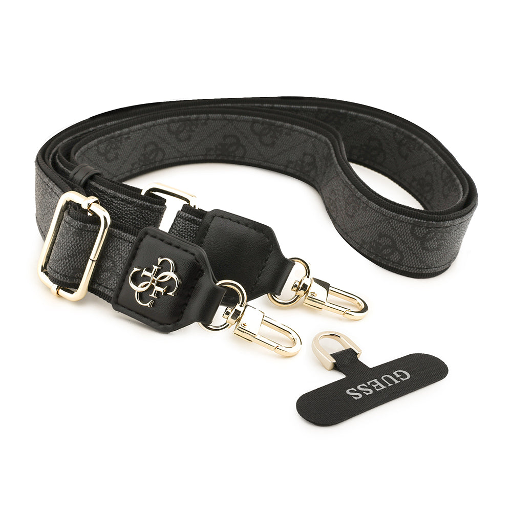 Guess 4G Desen ve Metal Logolu Çapraz Vücut Telefon Askı Kayışı 150cm Siyah