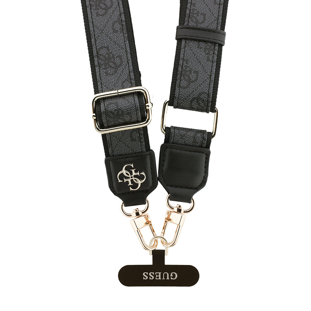 Guess 4G Desen ve Metal Logolu Çapraz Vücut Telefon Askı Kayışı 150cm Siyah