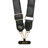 Guess 4G Desen ve Metal Logolu Çapraz Vücut Telefon Askı Kayışı 150cm Siyah