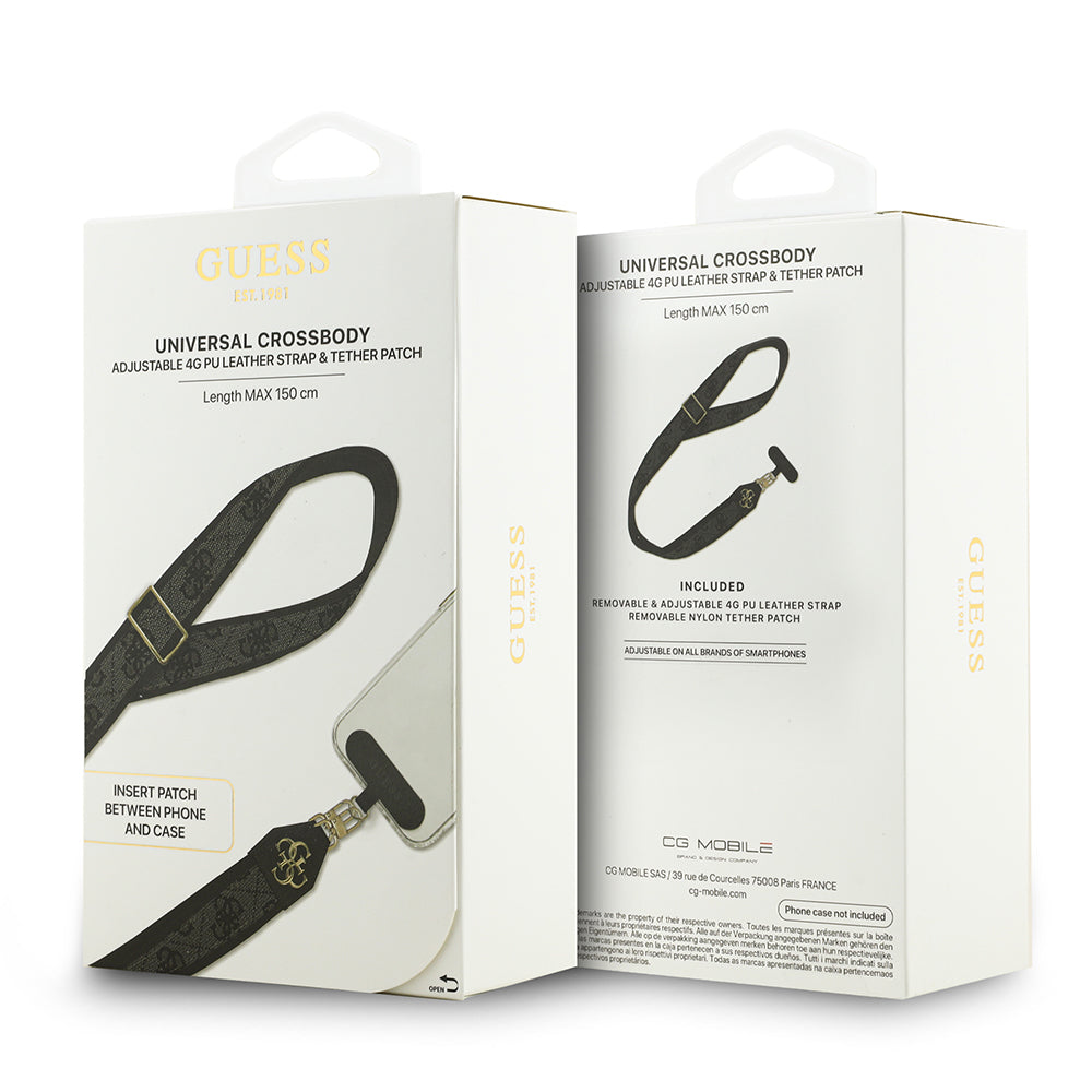 Guess 4G Desen ve Metal Logolu Çapraz Vücut Telefon Askı Kayışı 150cm Siyah