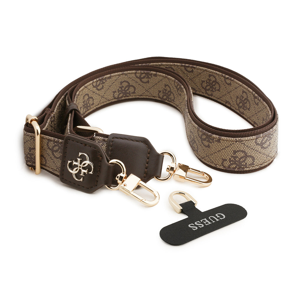 Guess 4G Desen ve Metal Logolu Çapraz Vücut Telefon Askı Kayışı 150cm Kahverengi