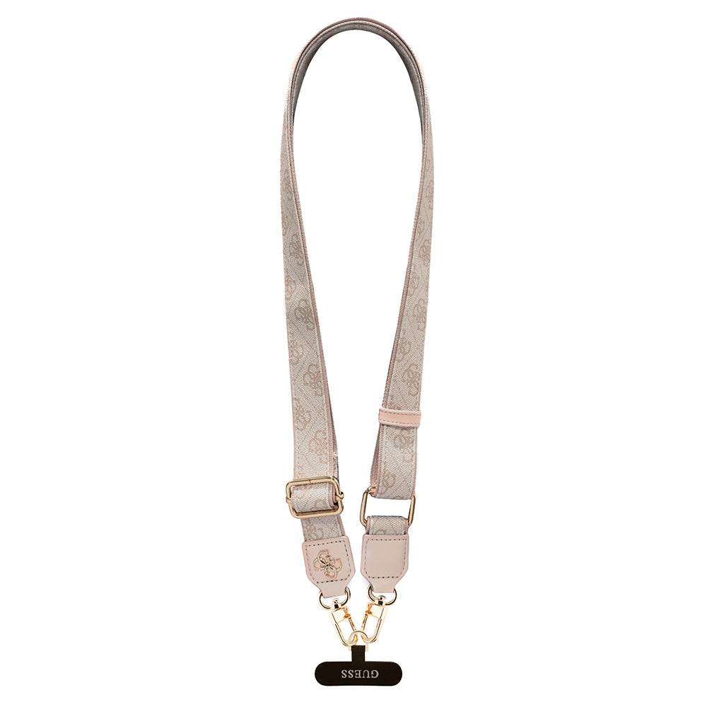 Guess 4G Desen ve Metal Logolu Çapraz Vücut Telefon Askı Kayışı 150cm Pembe