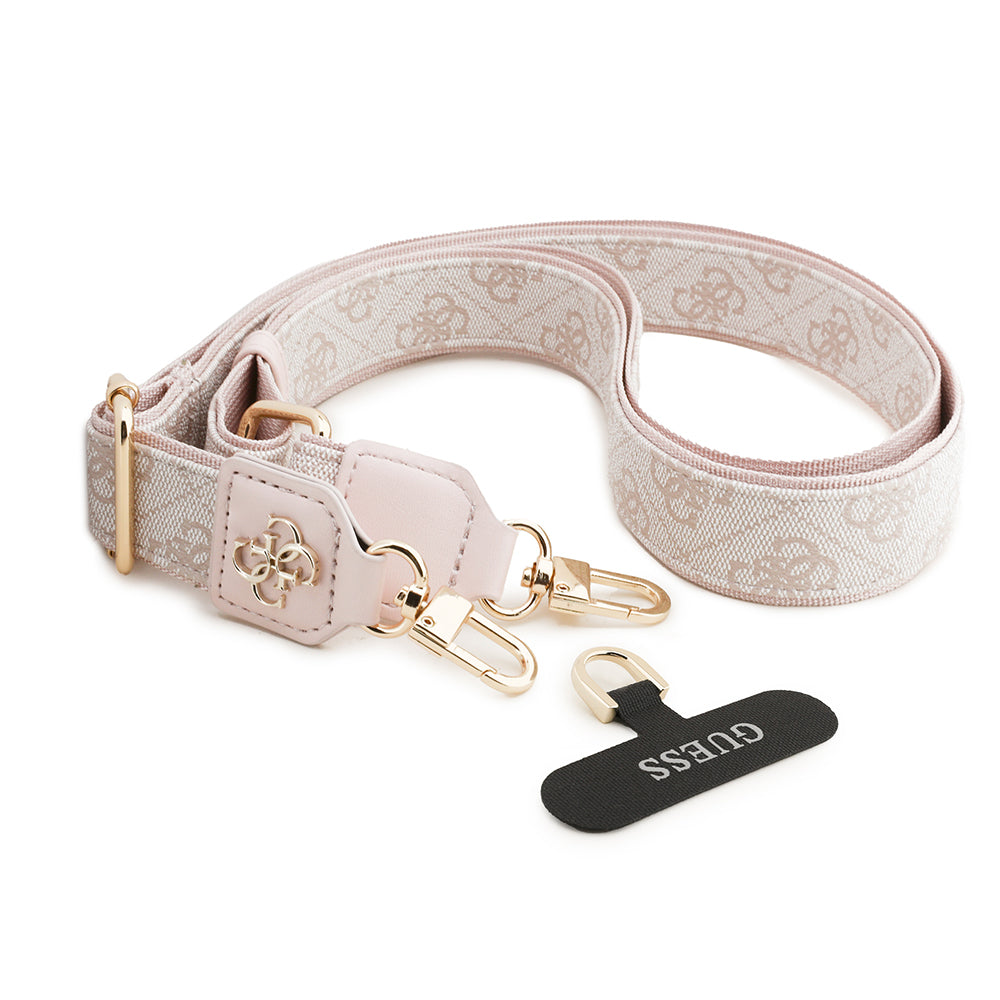 Guess 4G Desen ve Metal Logolu Çapraz Vücut Telefon Askı Kayışı 150cm Pembe
