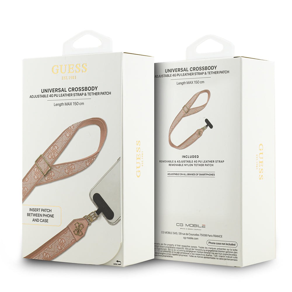 Guess 4G Desen ve Metal Logolu Çapraz Vücut Telefon Askı Kayışı 150cm Pembe