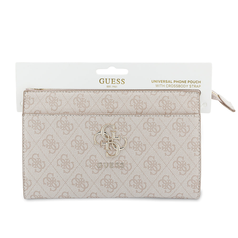 Guess 4G Desenli Büyük Metal Logolu Omuz Askılı El Çantası Pembe