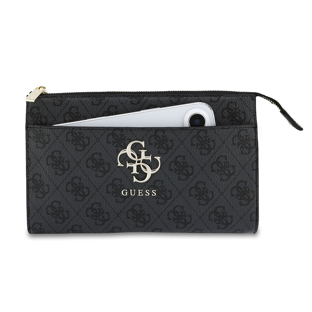 Guess 4G Desenli Büyük Metal Logolu Omuz Askılı El Çantası Siyah