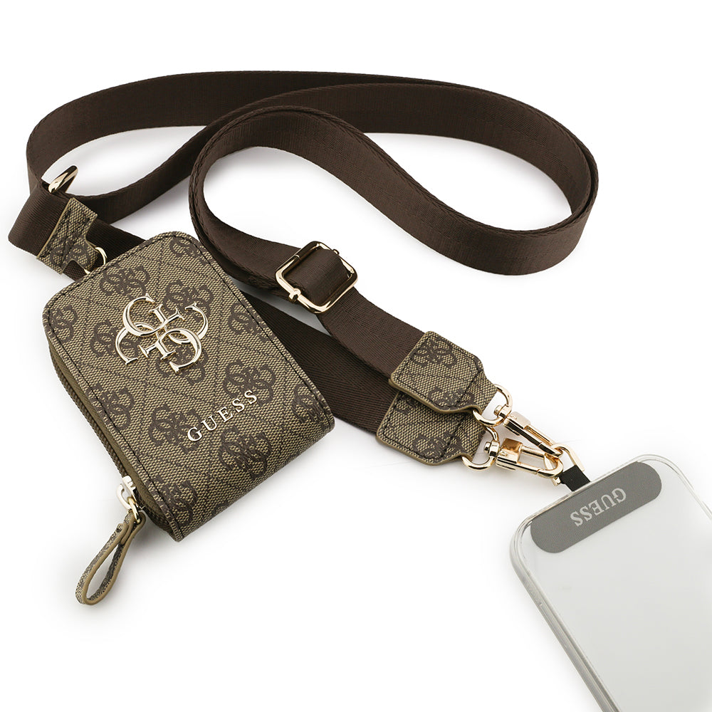 Guess 4G Desenli Büyük Metal Logolu Omuz Askılı Purse El Çantası Kahverengi