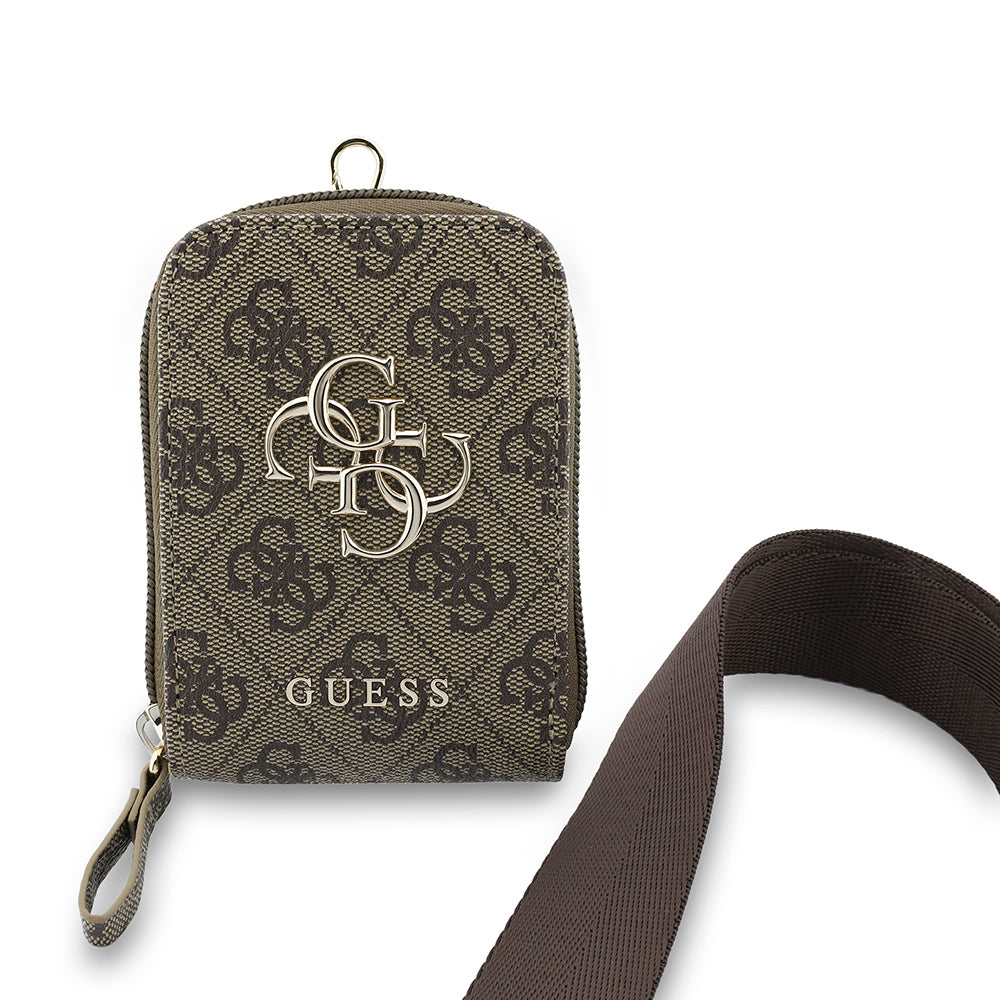 Guess 4G Desenli Büyük Metal Logolu Omuz Askılı Purse El Çantası Kahverengi