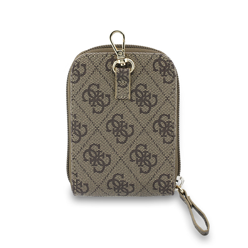 Guess 4G Desenli Büyük Metal Logolu Omuz Askılı Purse El Çantası Kahverengi