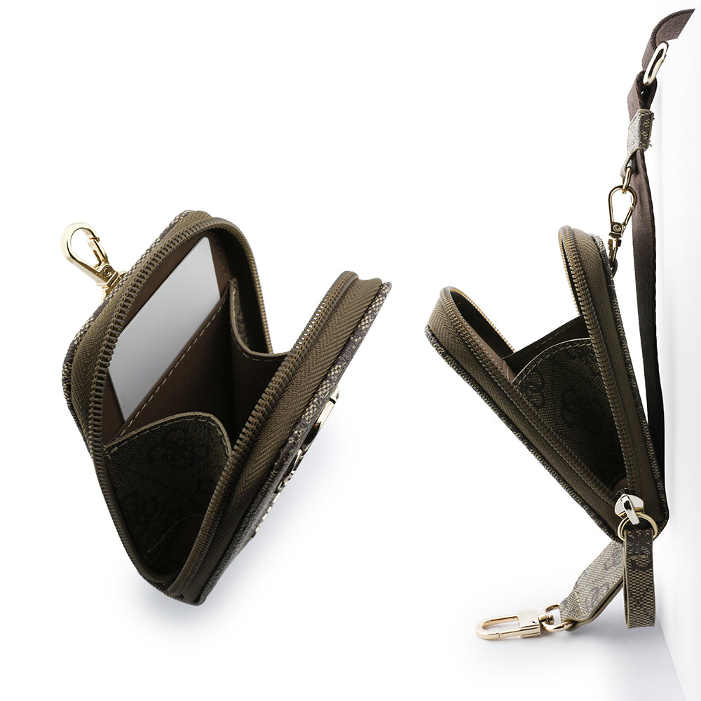 Guess 4G Desenli Büyük Metal Logolu Omuz Askılı Purse El Çantası Kahverengi