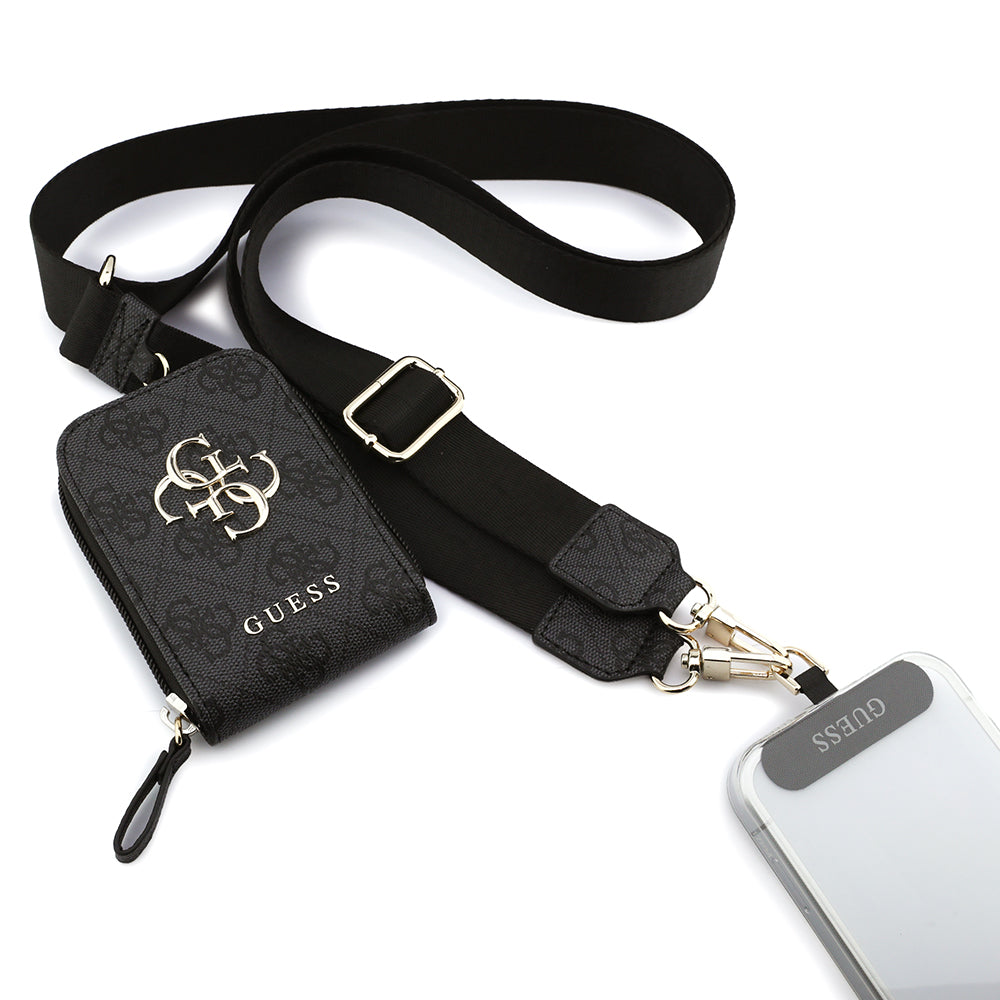 Guess 4G Desenli Büyük Metal Logolu Omuz Askılı Purse El Çantası Siyah