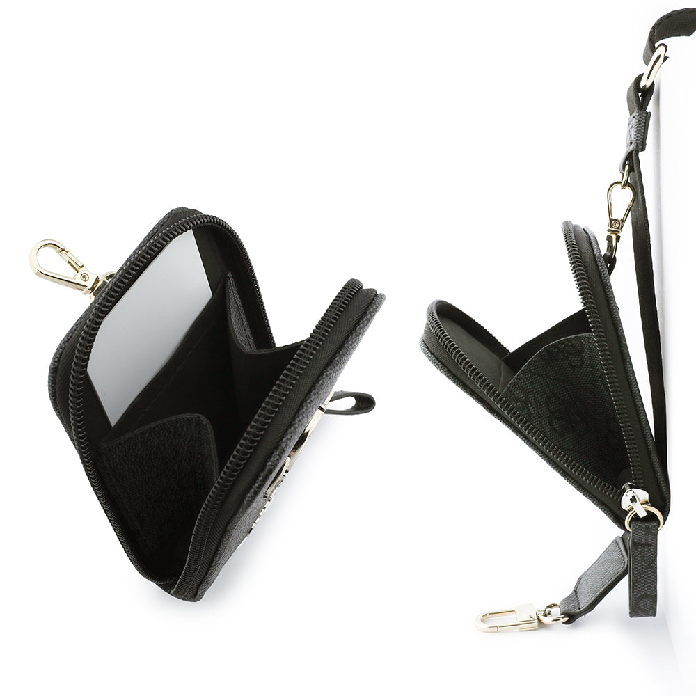 Guess 4G Desenli Büyük Metal Logolu Omuz Askılı Purse El Çantası Siyah