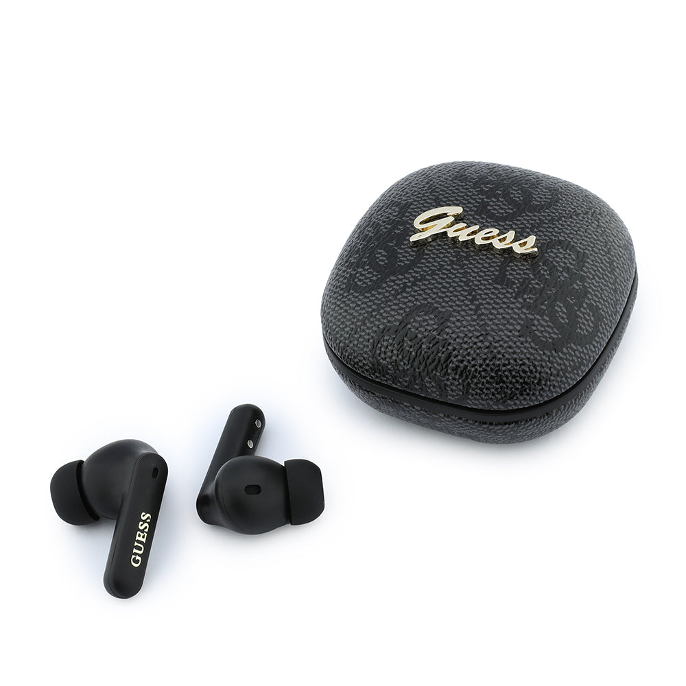 Guess 4G Desenli Script Yazılı Kulak içi TWS Kulaklık ve Kulak Üstü Kulaklık 2in1 Bundle Set Siyah