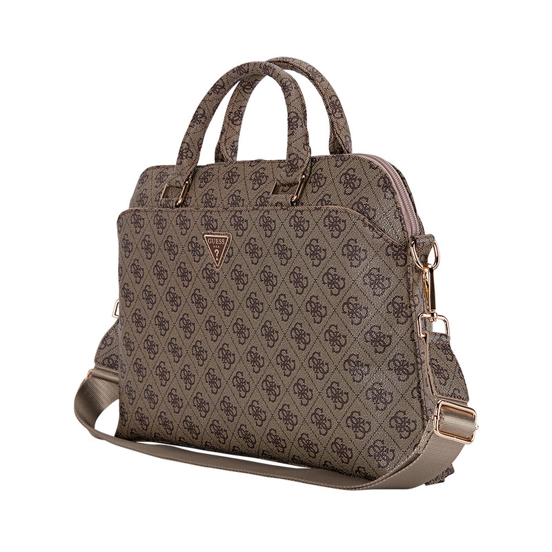 Guess 4G Desenli Üçgen Logolu 15 inç Laptop Notebook Çantası Omuz Askılı Kahverengi