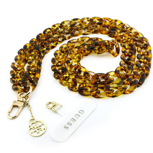 Guess 4G Metal Logolu Büyük Zincirli Çapraz Vücut Telefon Askı Kayışı 120cm Kahverengi