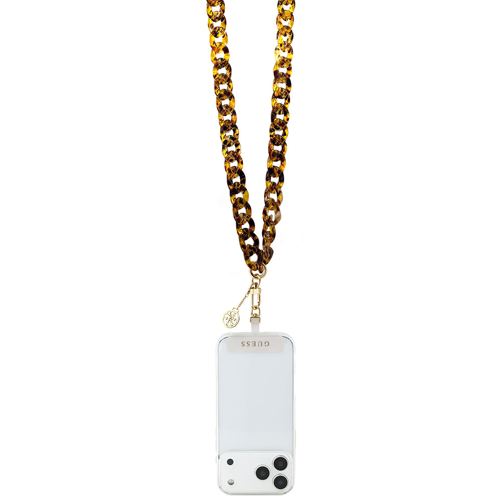 Guess 4G Metal Logolu Büyük Zincirli Çapraz Vücut Telefon Askı Kayışı 120cm Kahverengi