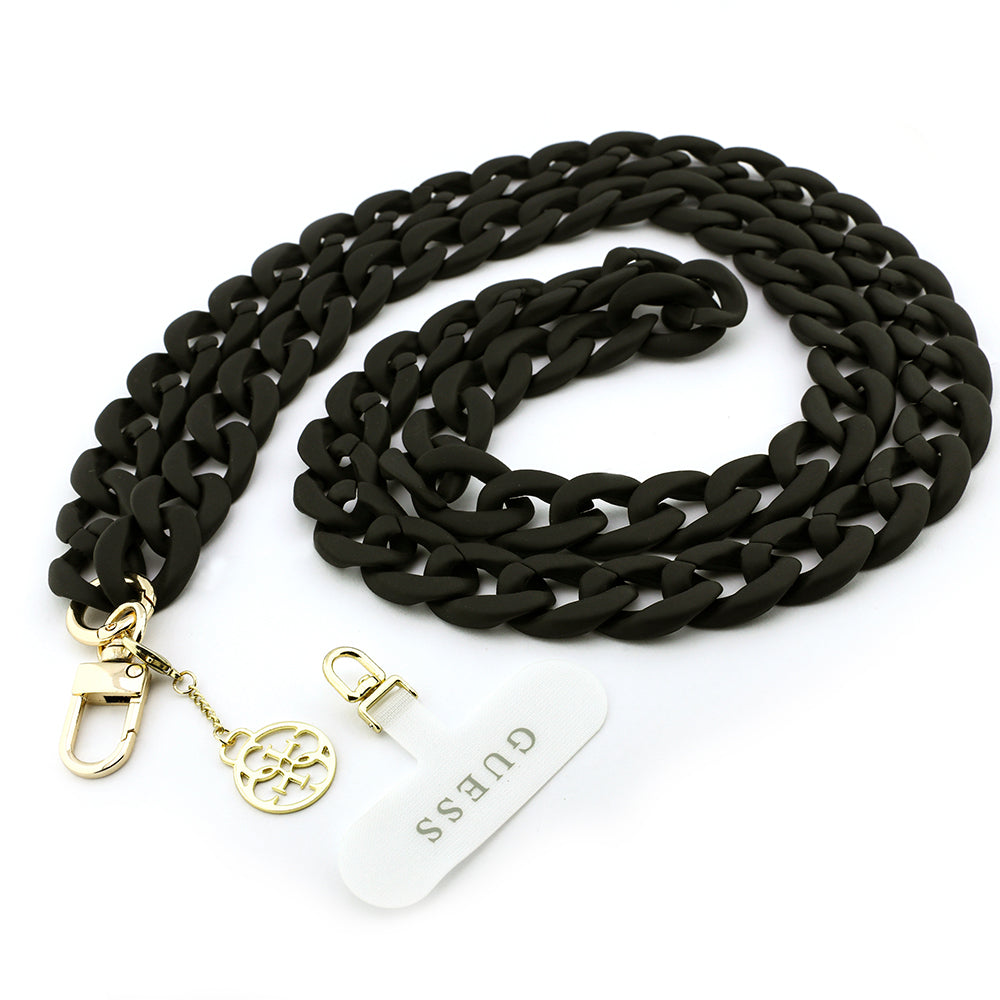 Guess 4G Metal Logolu Büyük Zincirli Çapraz Vücut Telefon Askı Kayışı 120cm Siyah