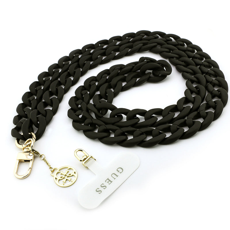 Guess 4G Metal Logolu Büyük Zincirli Çapraz Vücut Telefon Askı Kayışı 120cm Siyah