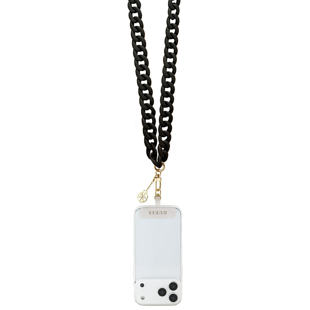 Guess 4G Metal Logolu Büyük Zincirli Çapraz Vücut Telefon Askı Kayışı 120cm Siyah