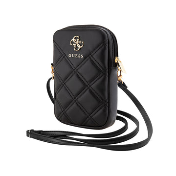 Guess 4G Metal Logolu Kapitone Desenli Fermuarlı PU Deri Çapraz Askılı Vücut Çantası Siyah