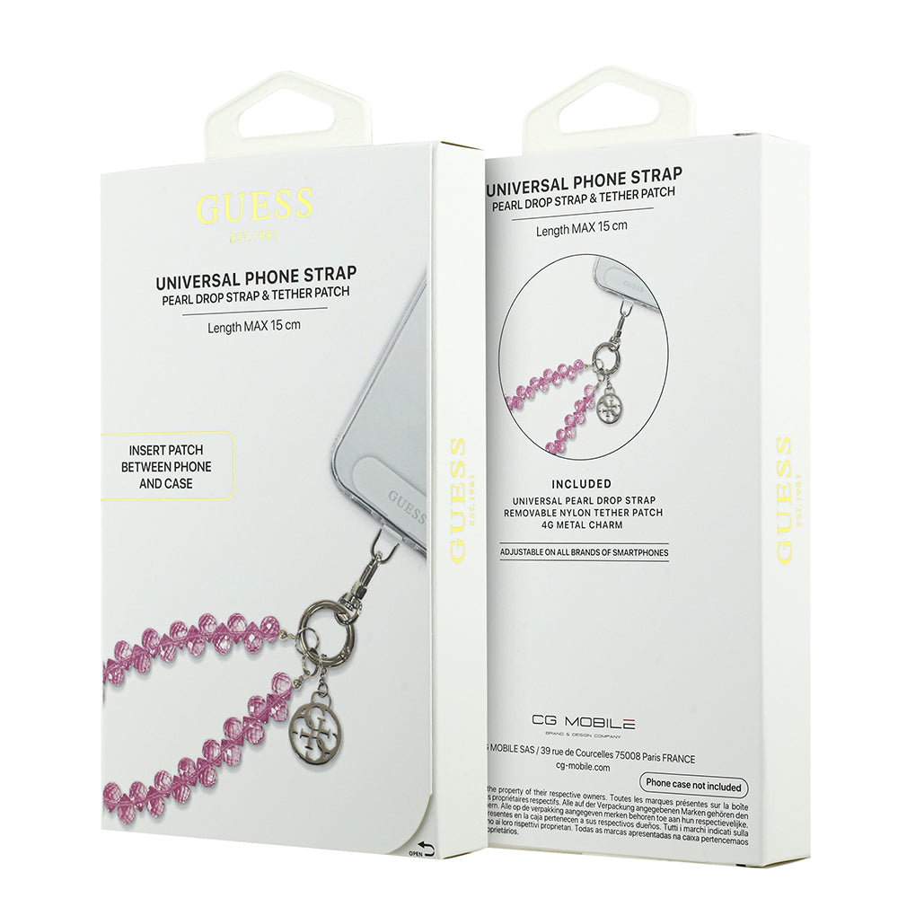 Guess 4G Metal Logolu Kristal Taşlı Telefon Bilek Askı Zinciri Pembe