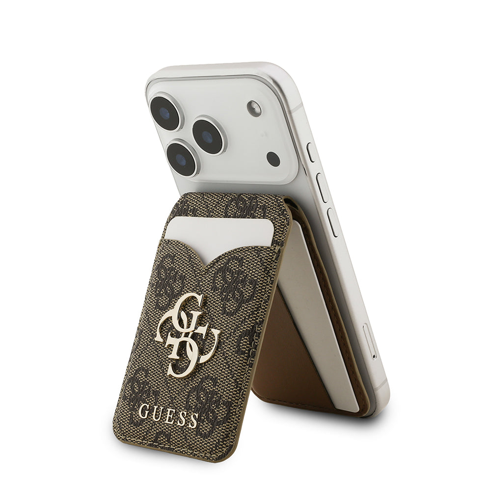 Guess Aynalı Magnetik Kartlık Metal Büyük 4G Logolu ve Standlı Kahverengi