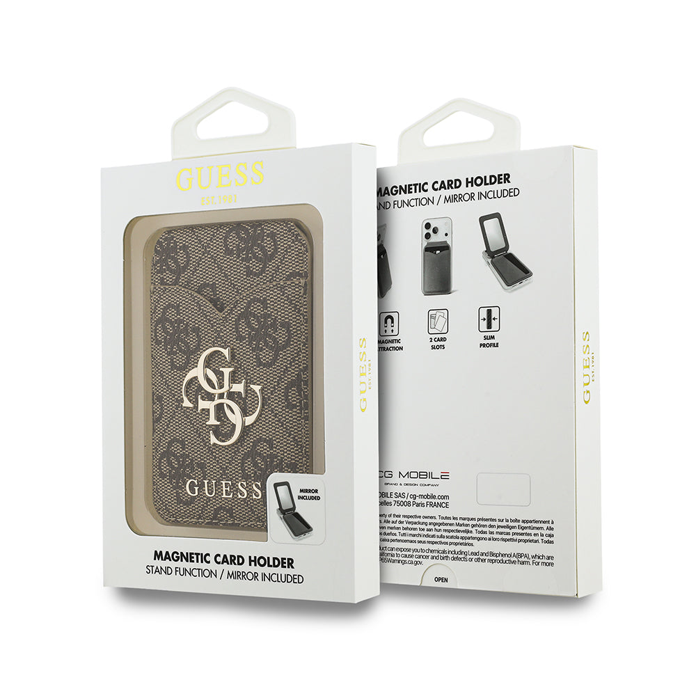 Guess Aynalı Magnetik Kartlık Metal Büyük 4G Logolu ve Standlı Kahverengi
