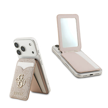 Guess Aynalı Magnetik Kartlık Metal Büyük 4G Logolu ve Standlı Pembe