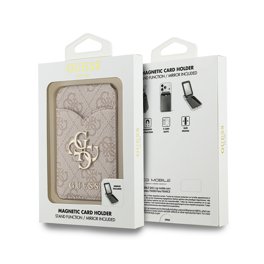 Guess Aynalı Magnetik Kartlık Metal Büyük 4G Logolu ve Standlı Pembe