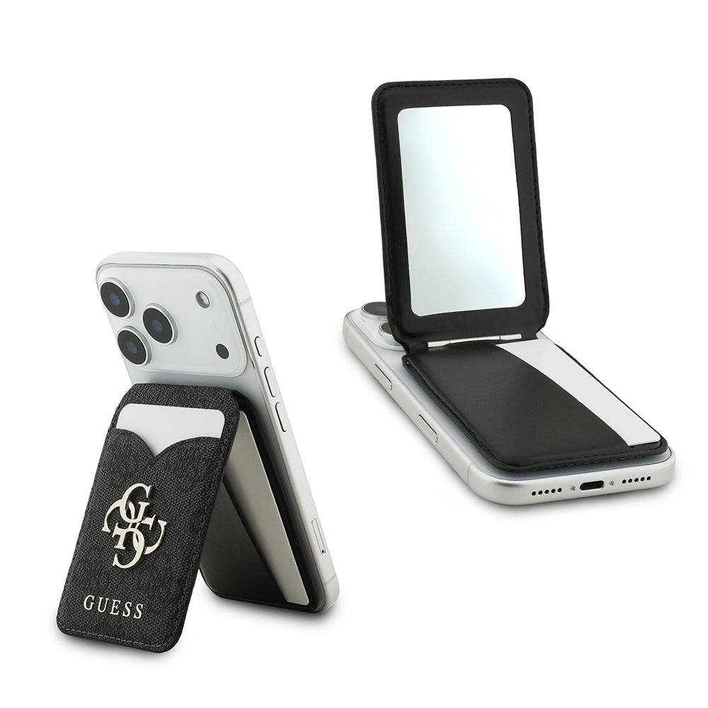 Guess Aynalı Magnetik Kartlık Metal Büyük 4G Logolu ve Standlı Siyah