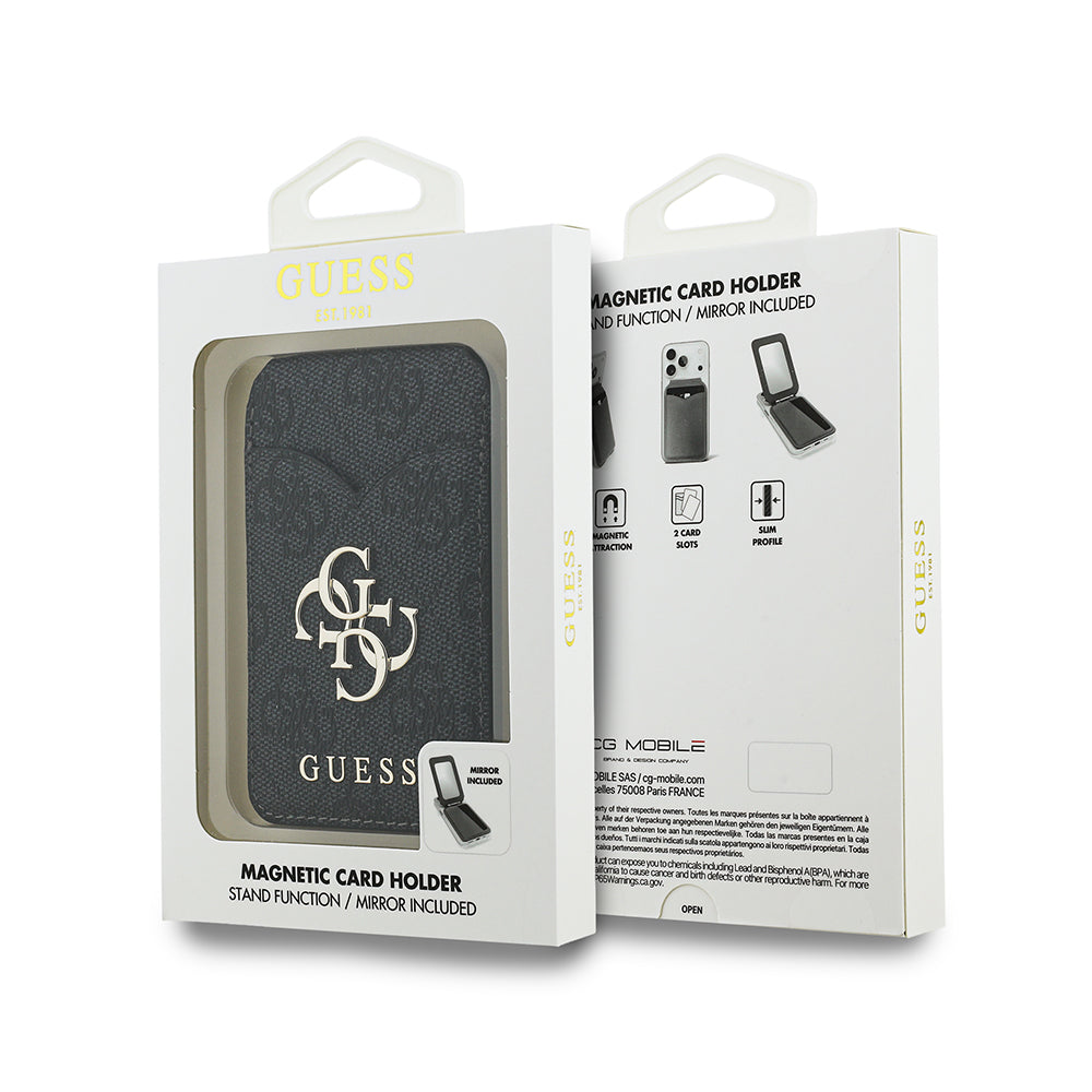 Guess Aynalı Magnetik Kartlık Metal Büyük 4G Logolu ve Standlı Siyah