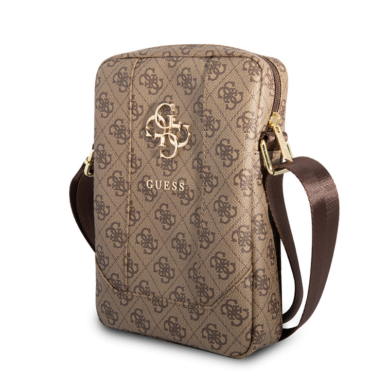 Guess Çapraz Askılı Tablet Çantası Metal Logolu Fermuarlı 8 inç kahverengi