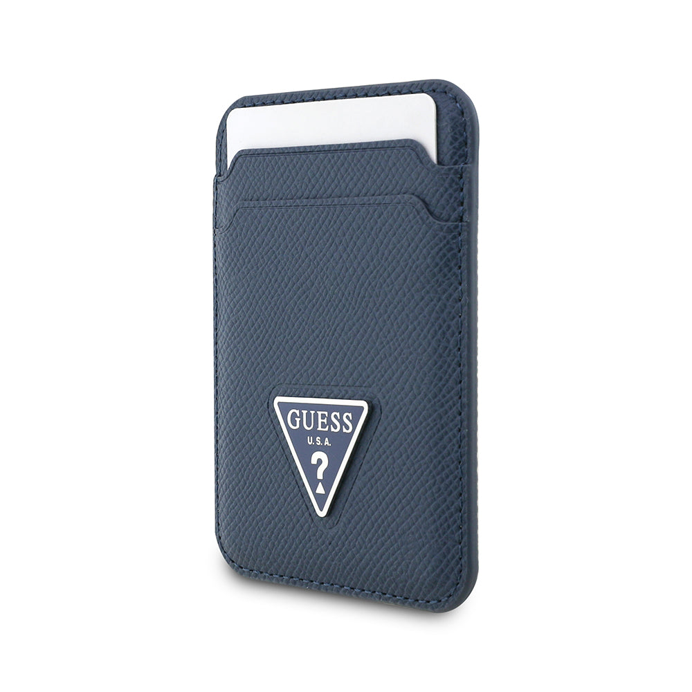 Guess Deri Magnetik Kartlık 2 Hazneli Üçgen Logolu Tasarım Mavi
