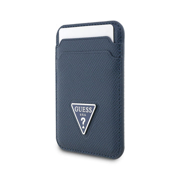 Guess Deri Magnetik Kartlık 2 Hazneli Üçgen Logolu Tasarım Mavi