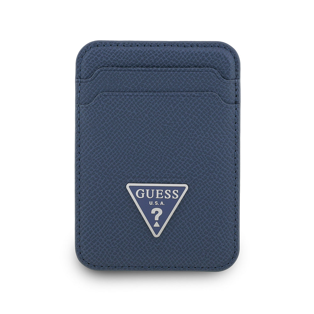 Guess Deri Magnetik Kartlık 2 Hazneli Üçgen Logolu Tasarım Mavi