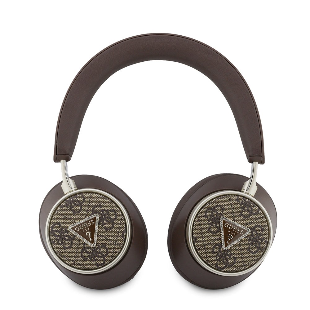 Guess ENC Özellikli 4G Desenli Taşlı Üçgen Logolu Kulak Üstü Bluetooth Kulaklık Kahverengi