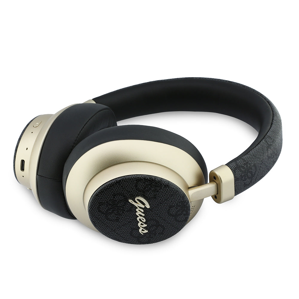 Guess ENC PU 4G Desenli Metal Yazı Logolu Kulak Üstü Bluetooth Kulaklık v5.4 Siyah