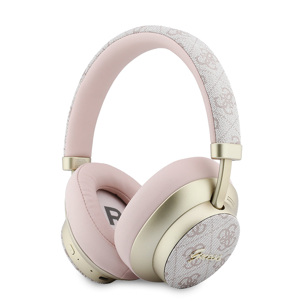 Guess ENC Teknolojili PU 4G Desenli Metal Yazı Logolu Kulak Üstü Bluetooth Kulaklık v5.4 Pembe