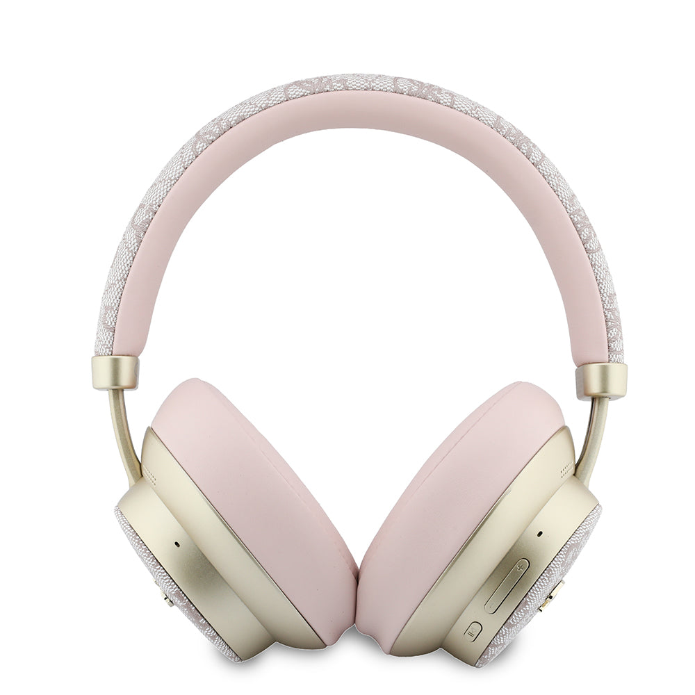 Guess ENC Teknolojili PU 4G Desenli Metal Yazı Logolu Kulak Üstü Bluetooth Kulaklık v5.4 Pembe