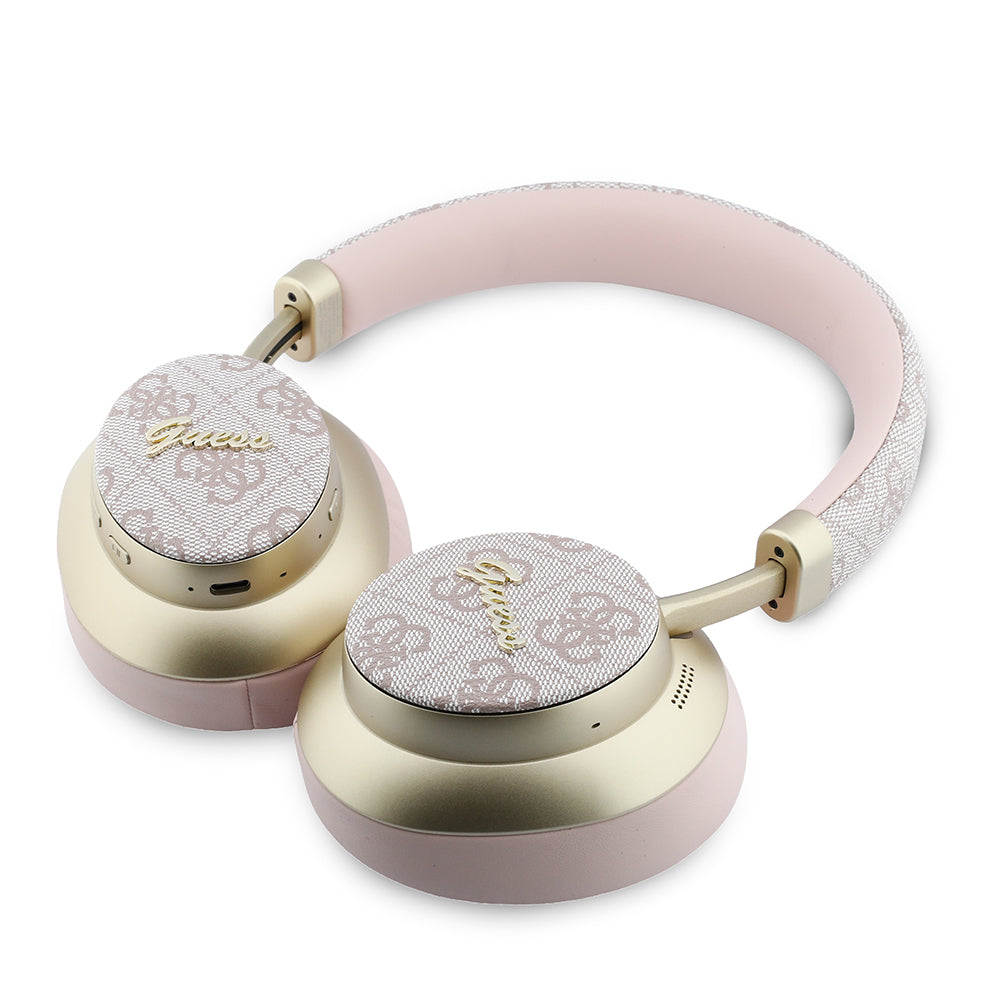 Guess ENC Teknolojili PU 4G Desenli Metal Yazı Logolu Kulak Üstü Bluetooth Kulaklık v5.4 Pembe