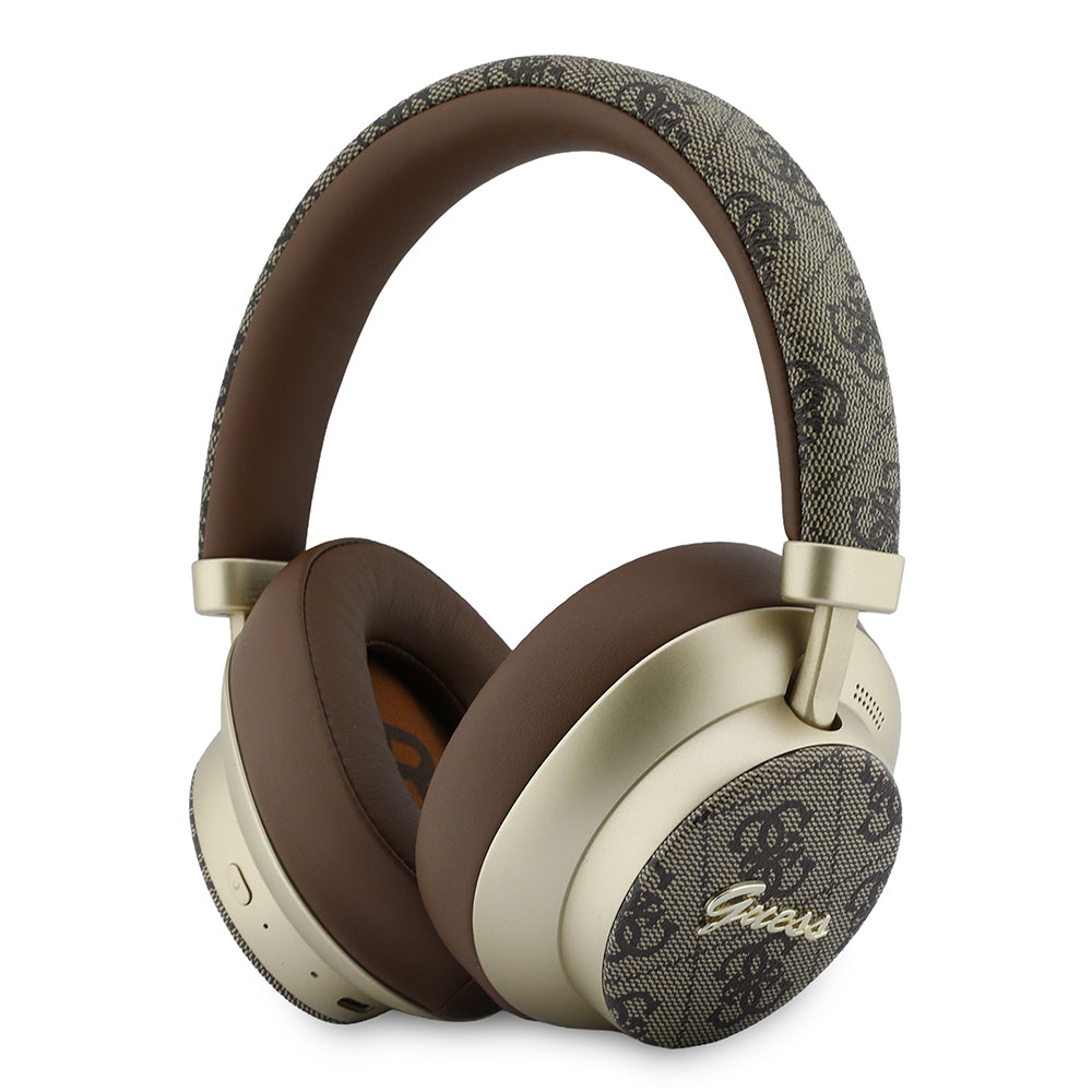 Guess ENC Teknolojili PU 4G Desenli Metal Yazı Logolu Kulak Üstü Bluetooth Kulaklık v5.4 Kahverengi