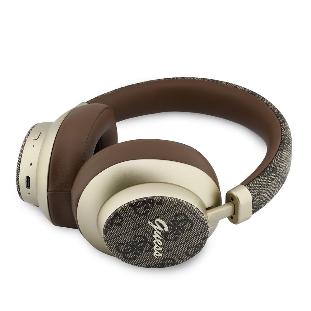 Guess ENC Teknolojili PU 4G Desenli Metal Yazı Logolu Kulak Üstü Bluetooth Kulaklık v5.4 Kahverengi