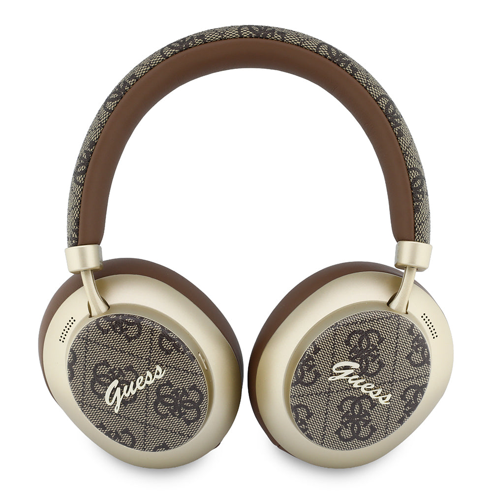 Guess ENC Teknolojili PU 4G Desenli Metal Yazı Logolu Kulak Üstü Bluetooth Kulaklık v5.4 Kahverengi