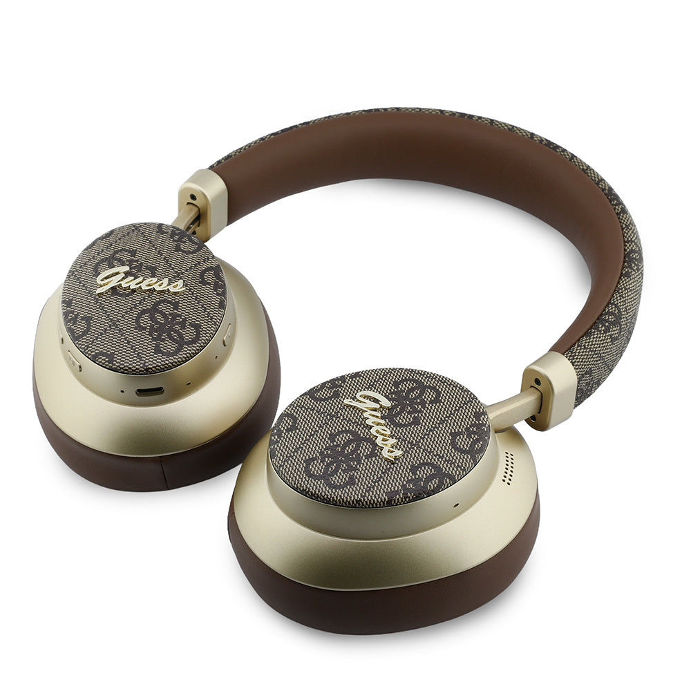 Guess ENC Teknolojili PU 4G Desenli Metal Yazı Logolu Kulak Üstü Bluetooth Kulaklık v5.4 Kahverengi