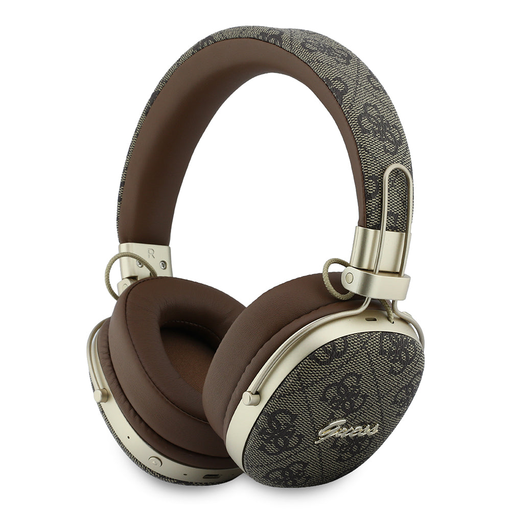 Guess ENC Teknolojili PU 4G Desenli Script Logolu Kulak Üstü Bluetooth Kulaklık v5.4 Kahverengi