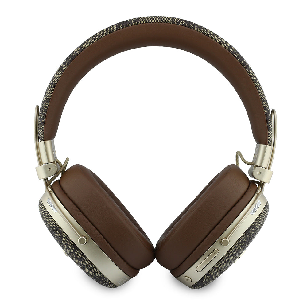 Guess ENC Teknolojili PU 4G Desenli Script Logolu Kulak Üstü Bluetooth Kulaklık v5.4 Kahverengi